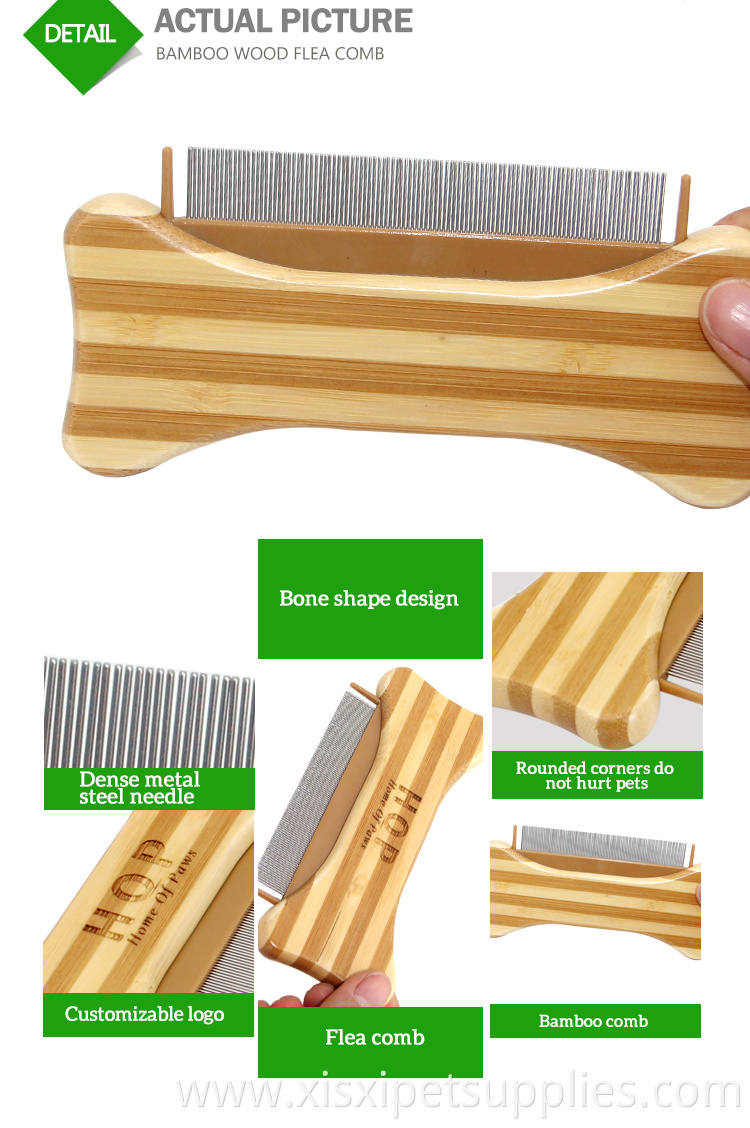 Factory Wholesale LOW MOQ Bone Shape Bamboo Wood Pet Cat Dog Flea Comb